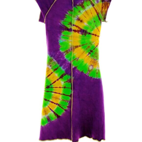 Womens Dress Small Tie Dye Purple Green Yellow Handmade One of a Kind - Picture 3 of 5